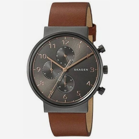 Skagen Other - Men's Skagen Ancher Chronograph Brown Leather Strap Watch SKW6418 ⭐️
